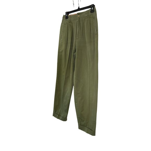 Vintage Outback Red Pleated High Waist Trousers Olive Green 100% Cotton Pants S - Picture 4 of 7